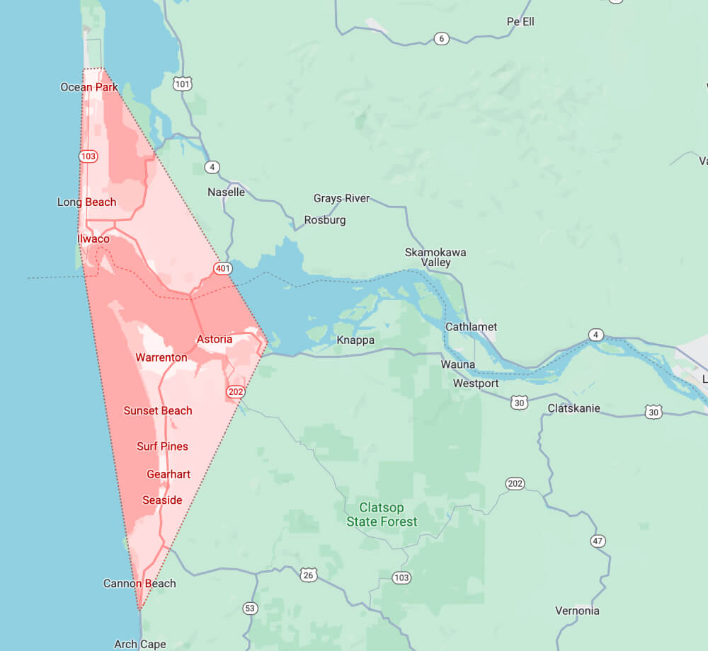 Map showing the areas serviced by Squeegee Shine